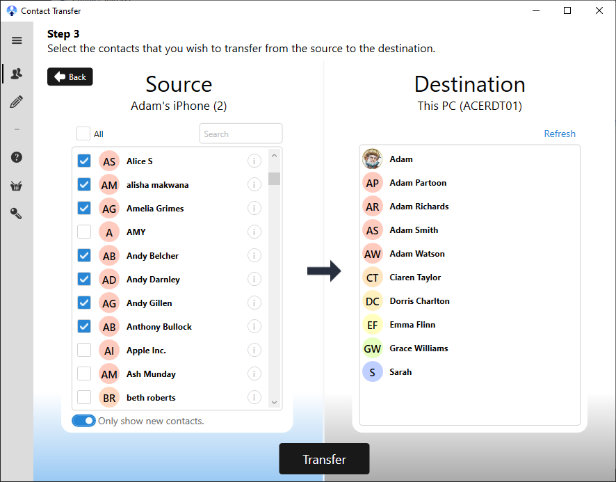 Transferir contactos del iPhone al PC con Contact Transfer